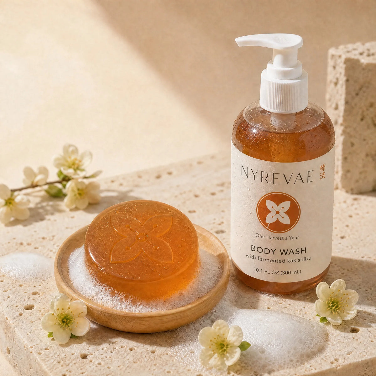 Nyrevae soap lathering on the bamboo soap dish